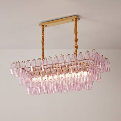 Elegant Rose Prism Glass Chandelier with Adjustable Height & LED Compa