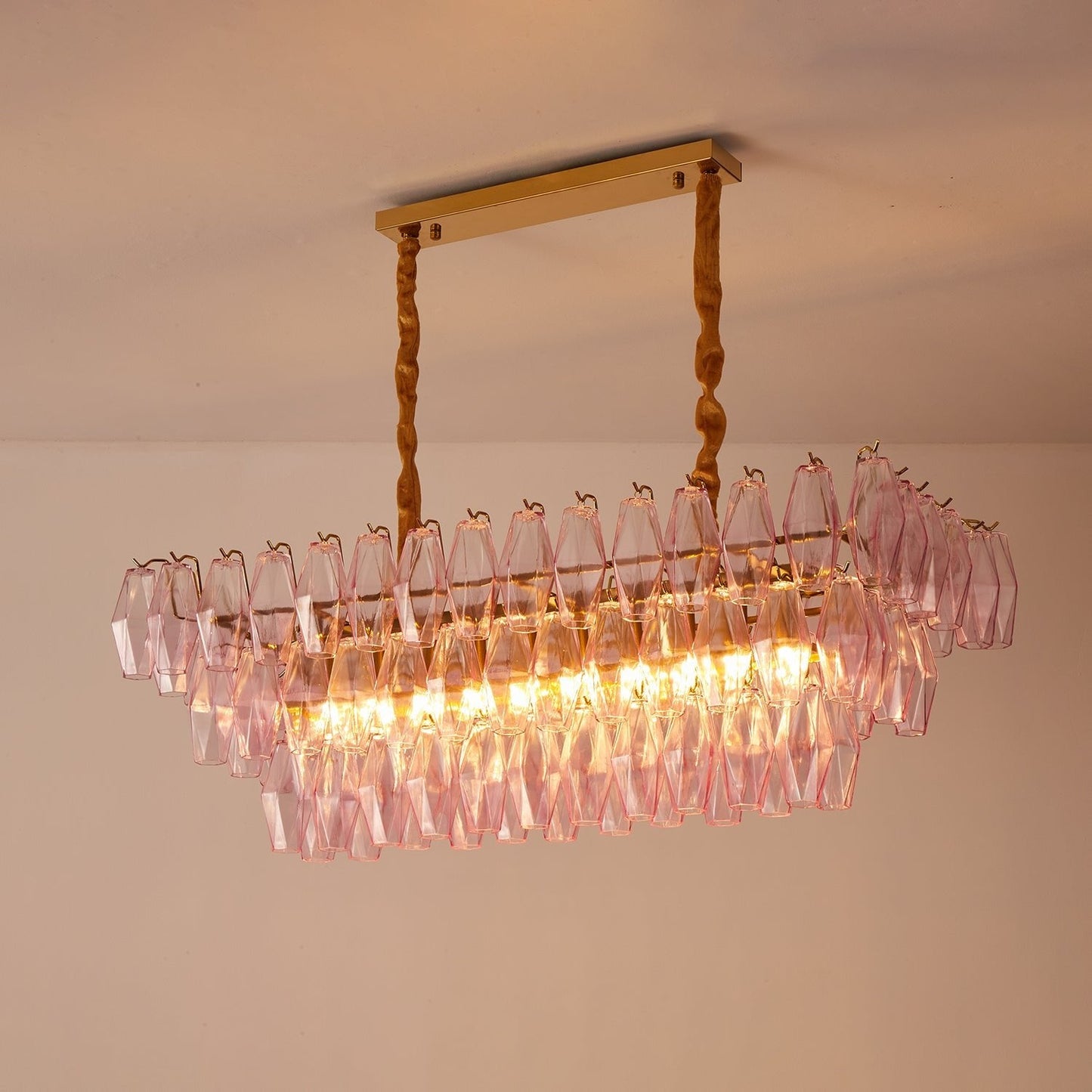Elegant Rose Prism Glass Chandelier with Adjustable Height & LED Compa