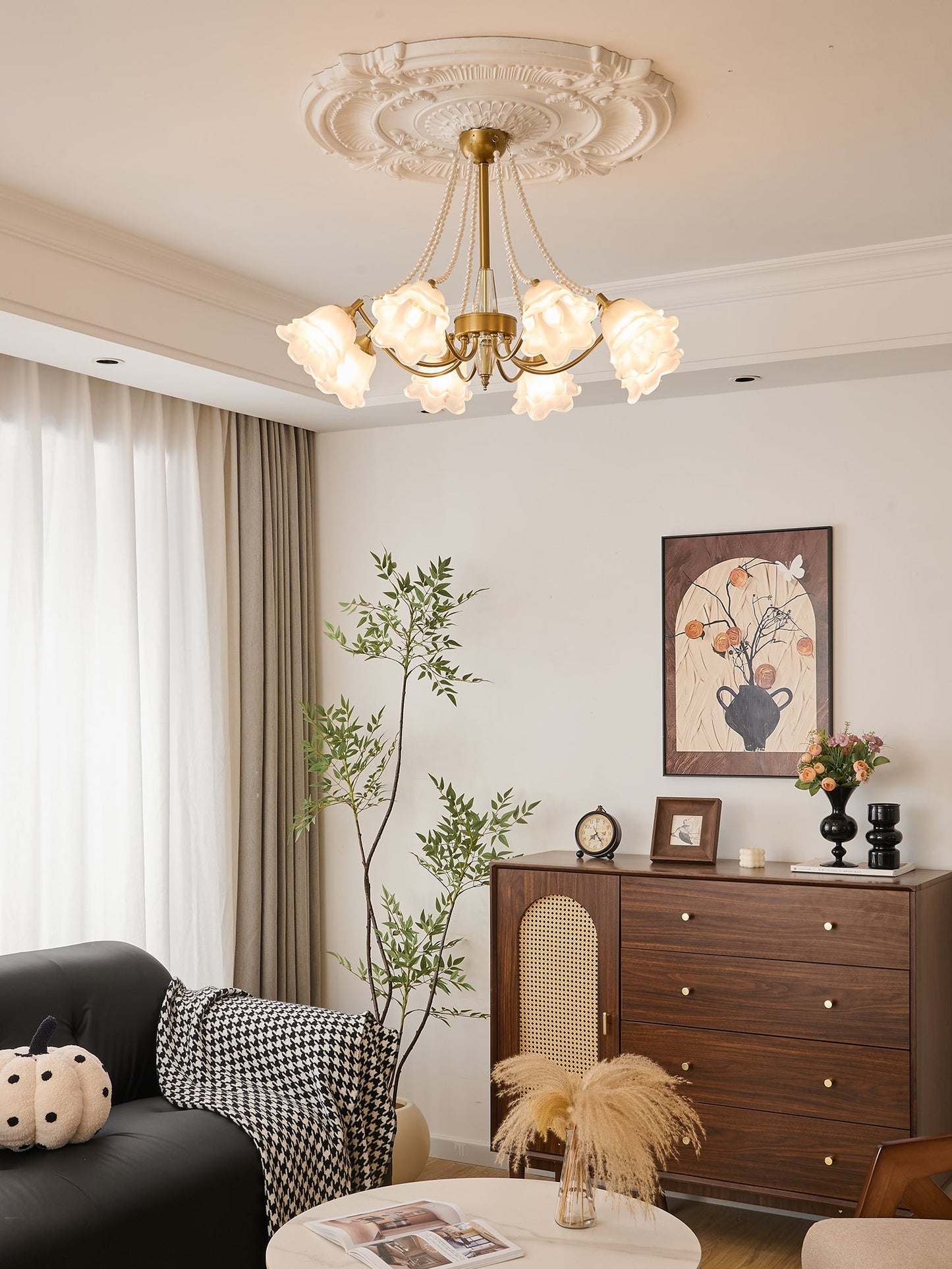 Rosemarie Bloom Crystal Chandelier - Elegant Design, Adjustable Height