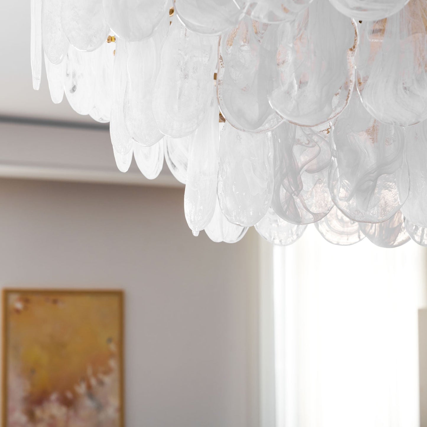 Modern Round Cloud Glass Chandelier with Adjustable Height & Soft Illu