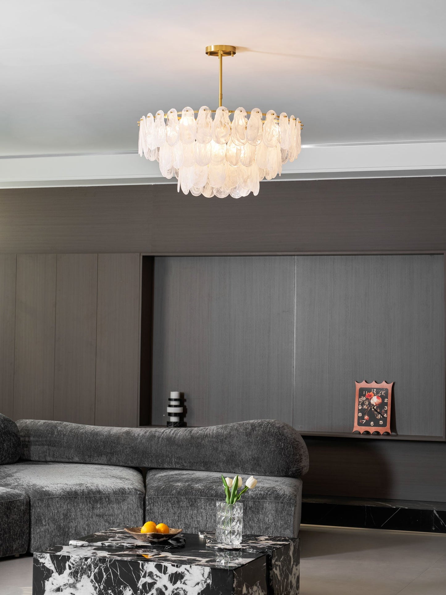 Modern Round Cloud Glass Chandelier with Adjustable Height & Soft Illu