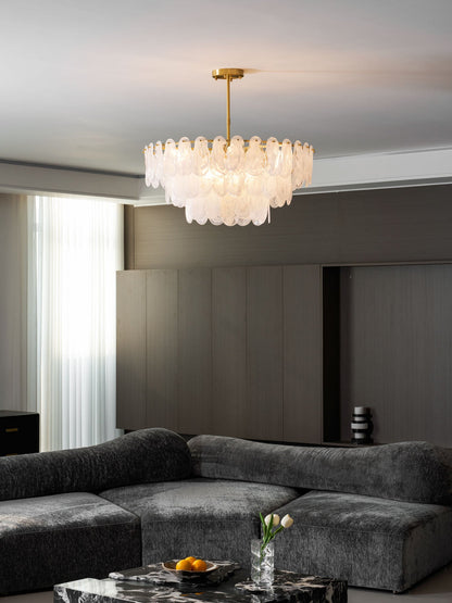 Modern Round Cloud Glass Chandelier with Adjustable Height & Soft Illu