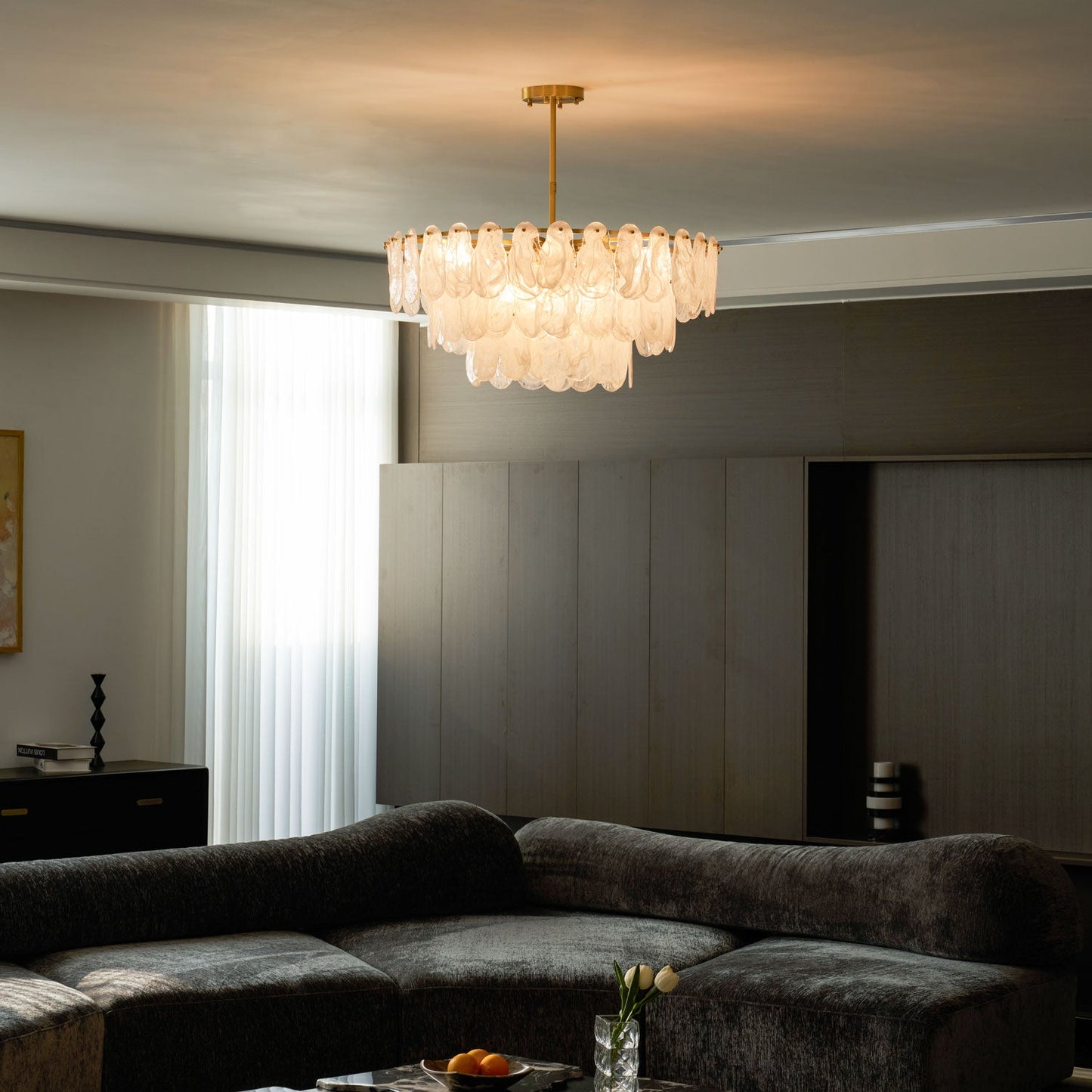 Modern Round Cloud Glass Chandelier with Adjustable Height & Soft Illu