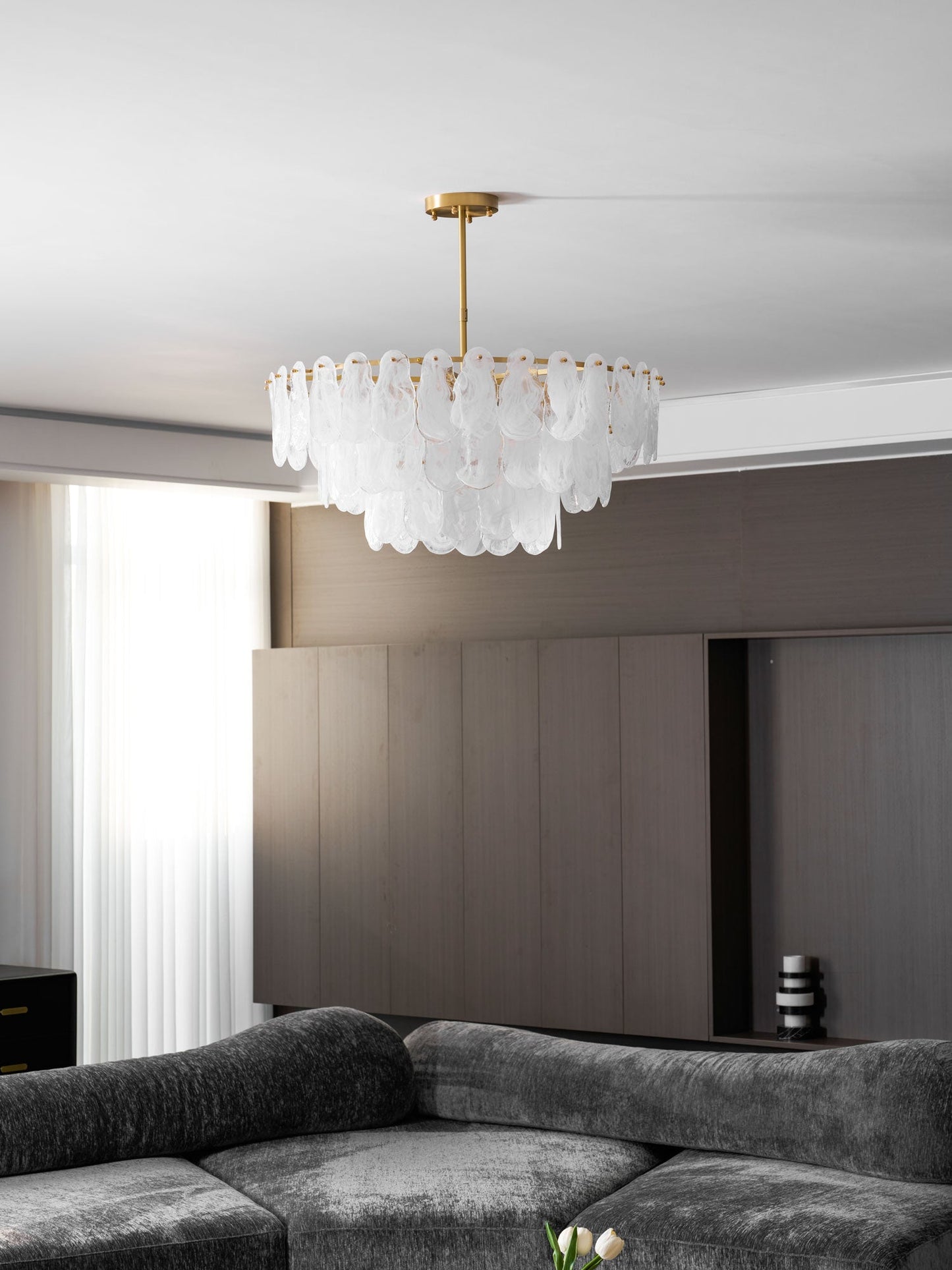 Modern Round Cloud Glass Chandelier with Adjustable Height & Soft Illu