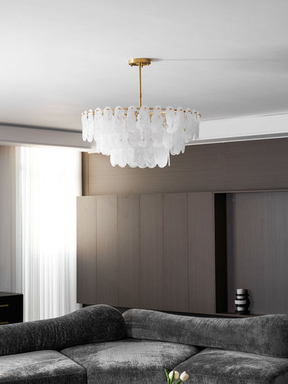 Modern Round Cloud Glass Chandelier with Adjustable Height & Soft Illu