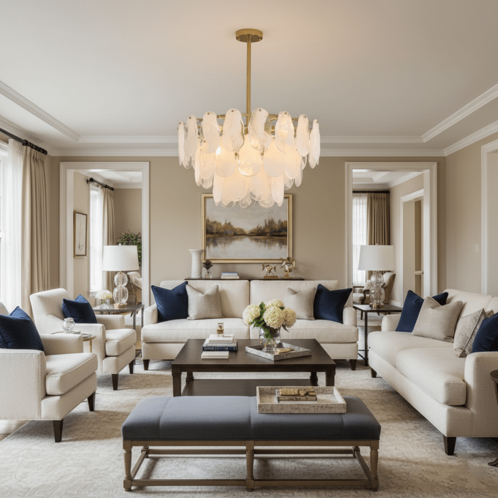 Modern Round Cloud Glass Chandelier with Adjustable Height & Soft Illu