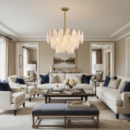 Modern Round Cloud Glass Chandelier with Adjustable Height & Soft Illu