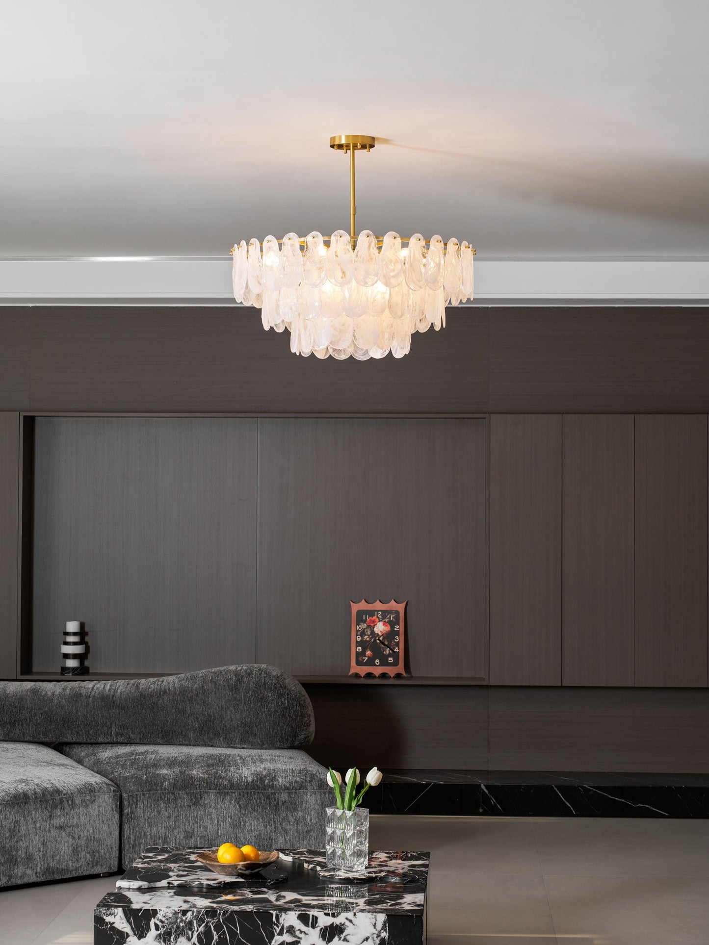 Modern Round Cloud Glass Chandelier with Adjustable Height & Soft Illu