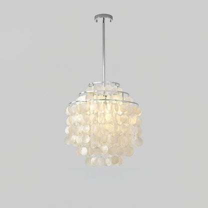 Elegant Round Shell Chandelier with Adjustable Height and Soft Illumin