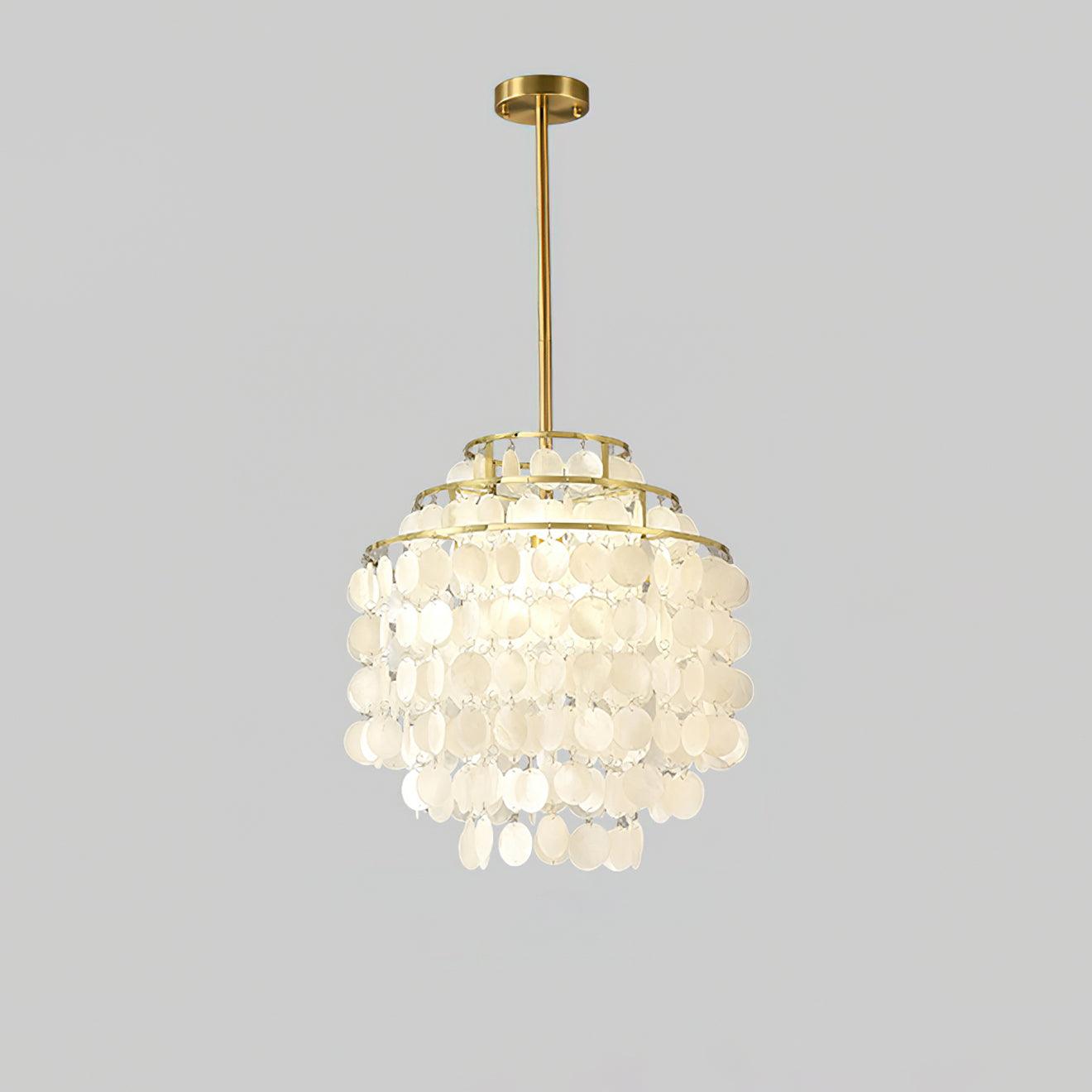 Elegant Round Shell Chandelier with Adjustable Height and Soft Illumin