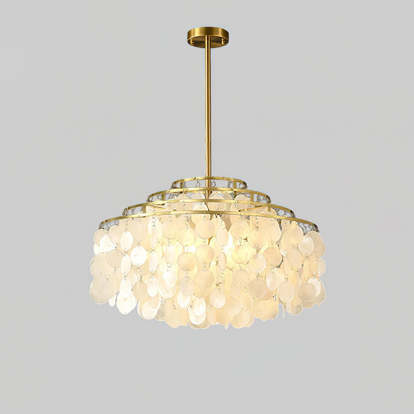 Elegant Round Shell Chandelier with Adjustable Height and Soft Illumin