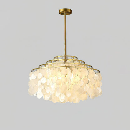 Elegant Round Shell Chandelier with Adjustable Height and Soft Illumin