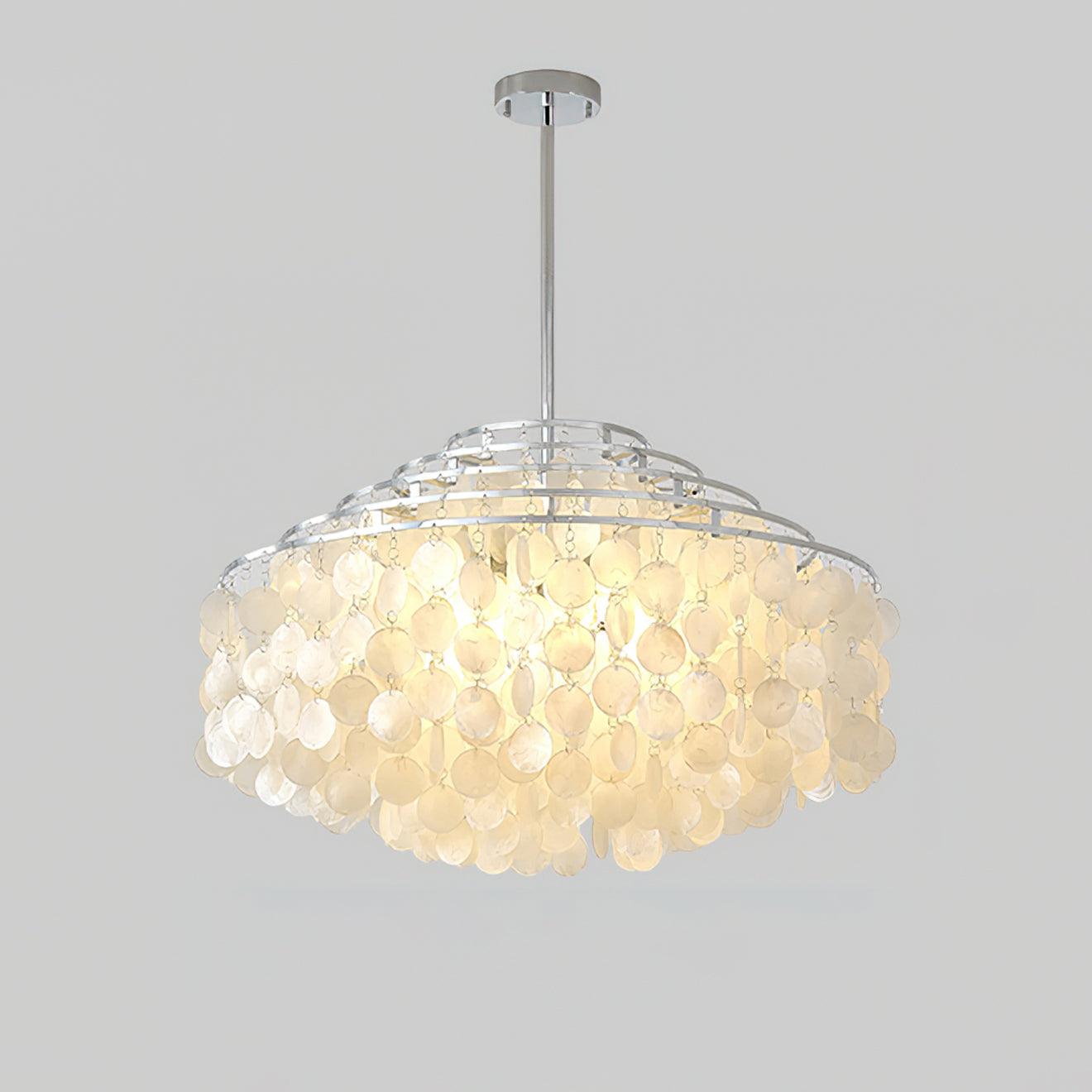 Elegant Round Shell Chandelier with Adjustable Height and Soft Illumin