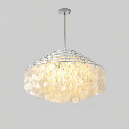 Elegant Round Shell Chandelier with Adjustable Height and Soft Illumin