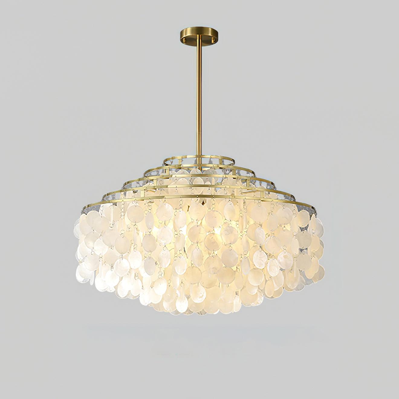 Elegant Round Shell Chandelier with Adjustable Height and Soft Illumin