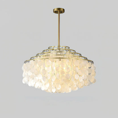 Elegant Round Shell Chandelier with Adjustable Height and Soft Illumin