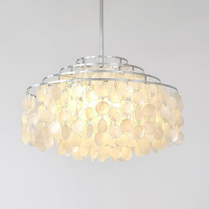 Elegant Round Shell Chandelier with Adjustable Height and Soft Illumin