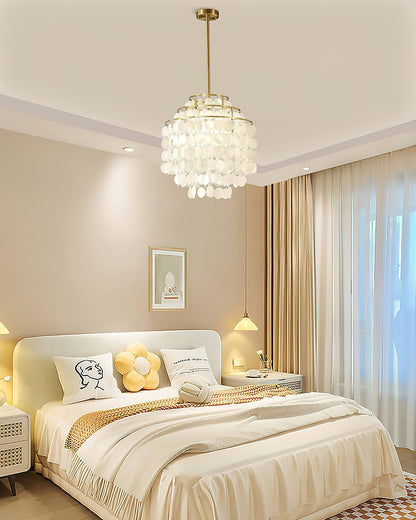 Elegant Round Shell Chandelier with Adjustable Height and Soft Illumin