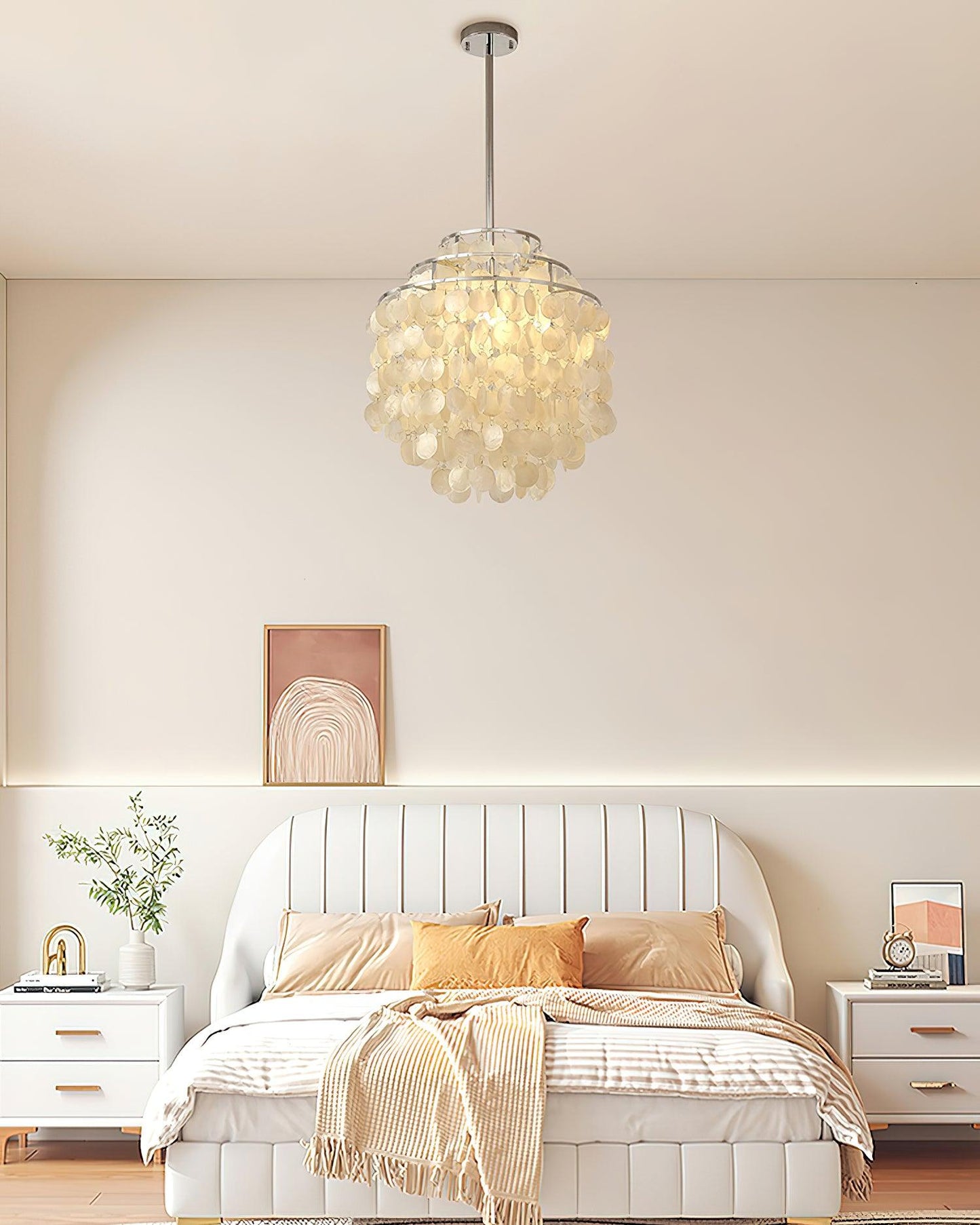 Elegant Round Shell Chandelier with Adjustable Height and Soft Illumin