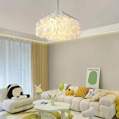Elegant Round Shell Chandelier with Adjustable Height and Soft Illumin