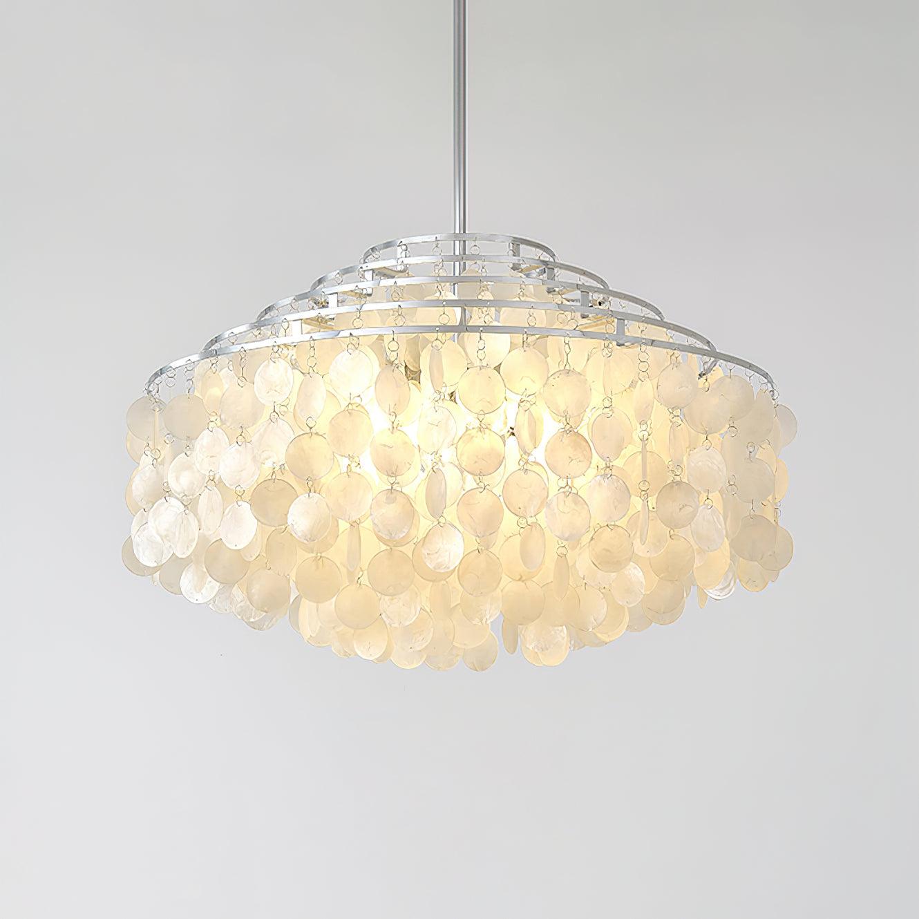 Elegant Round Shell Chandelier with Adjustable Height and Soft Illumin