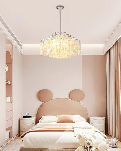 Elegant Round Shell Chandelier with Adjustable Height and Soft Illumin