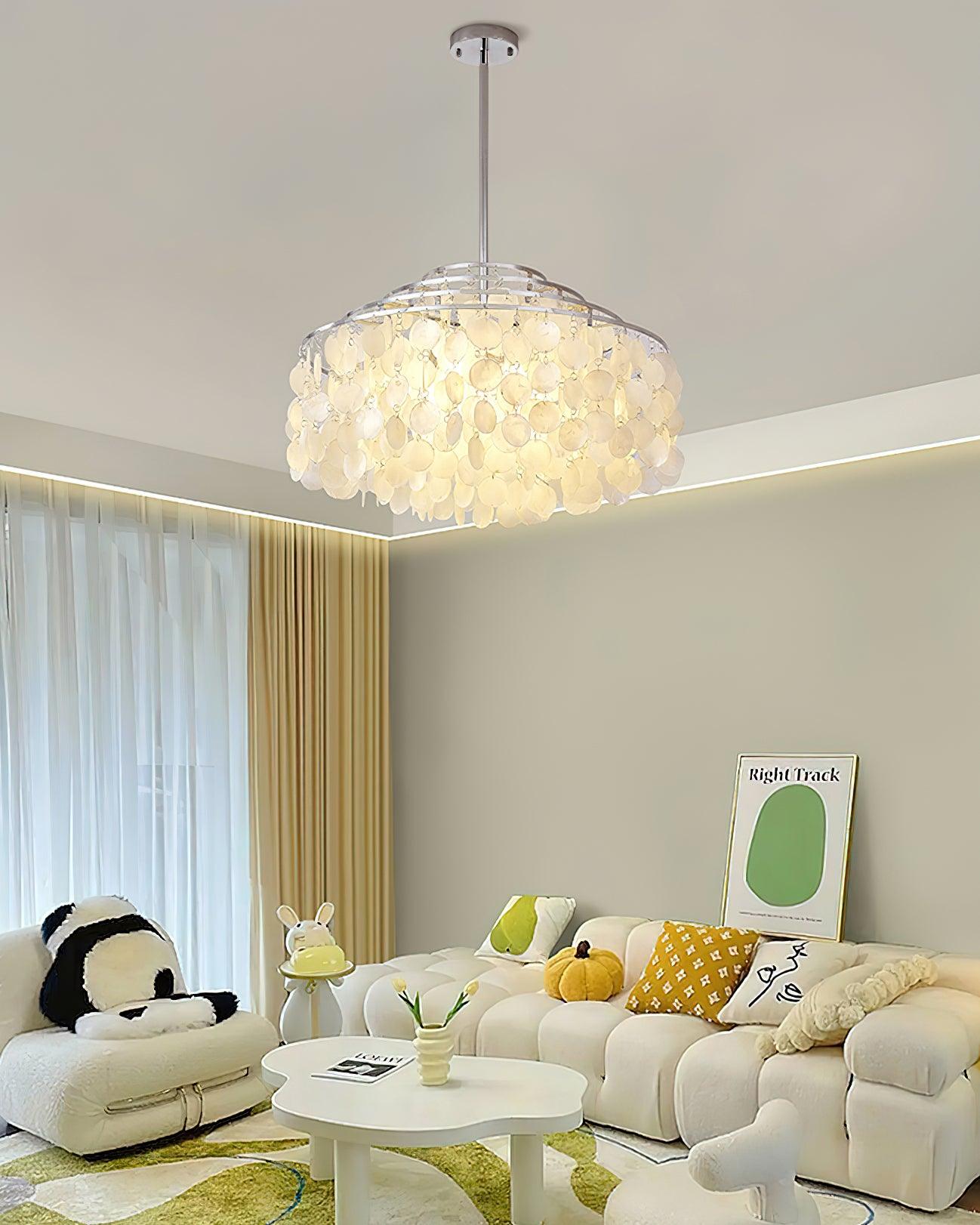 Elegant Round Shell Chandelier with Adjustable Height and Soft Illumin