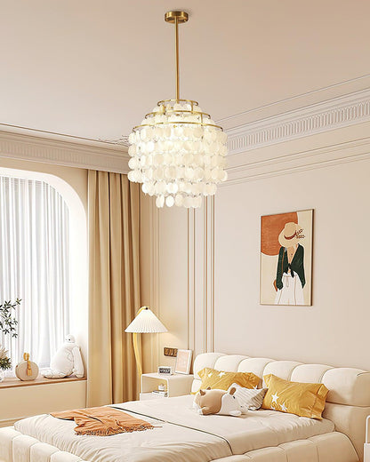 Elegant Round Shell Chandelier with Adjustable Height and Soft Illumin