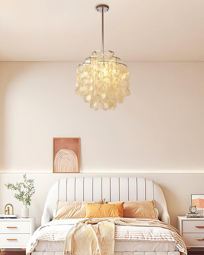 Elegant Round Shell Chandelier with Adjustable Height and Soft Illumin