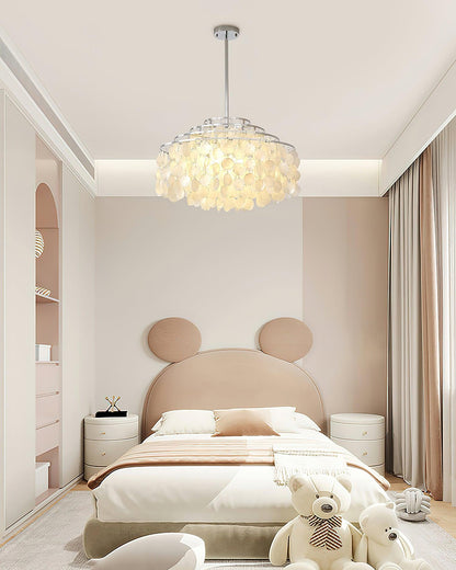 Elegant Round Shell Chandelier with Adjustable Height and Soft Illumin