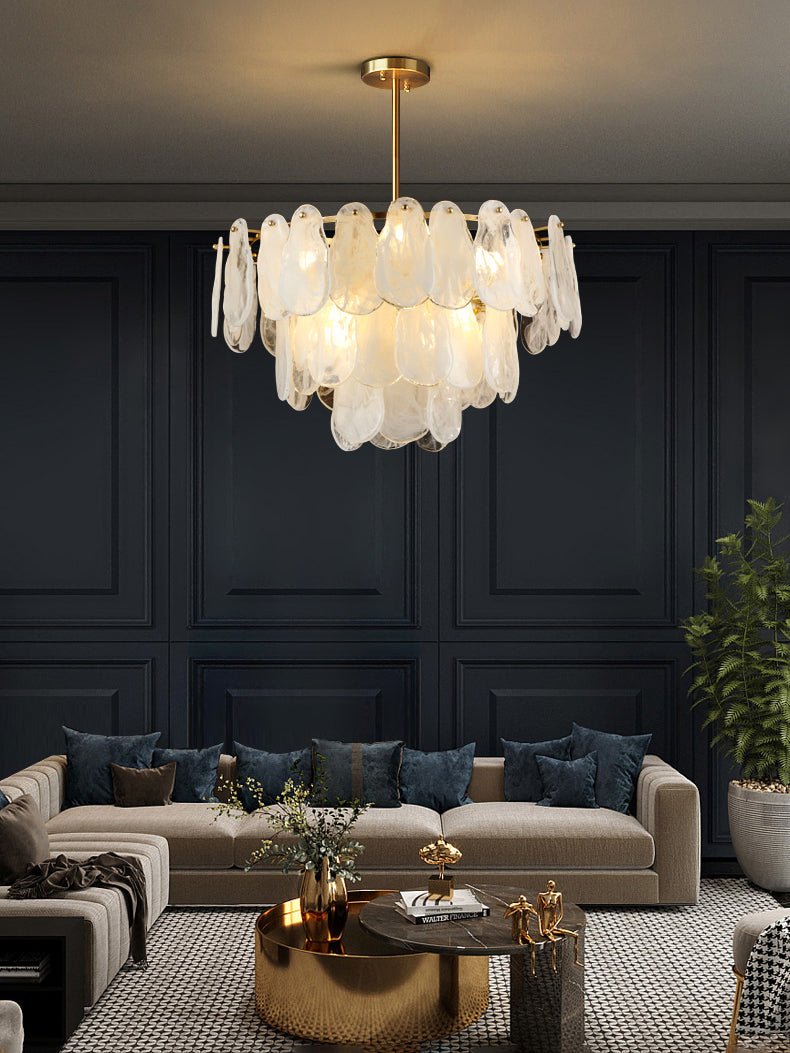Modern Round Cloud Glass Chandelier with Adjustable Height & Soft Illu
