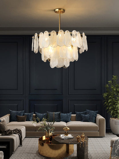 Modern Round Cloud Glass Chandelier with Adjustable Height & Soft Illu