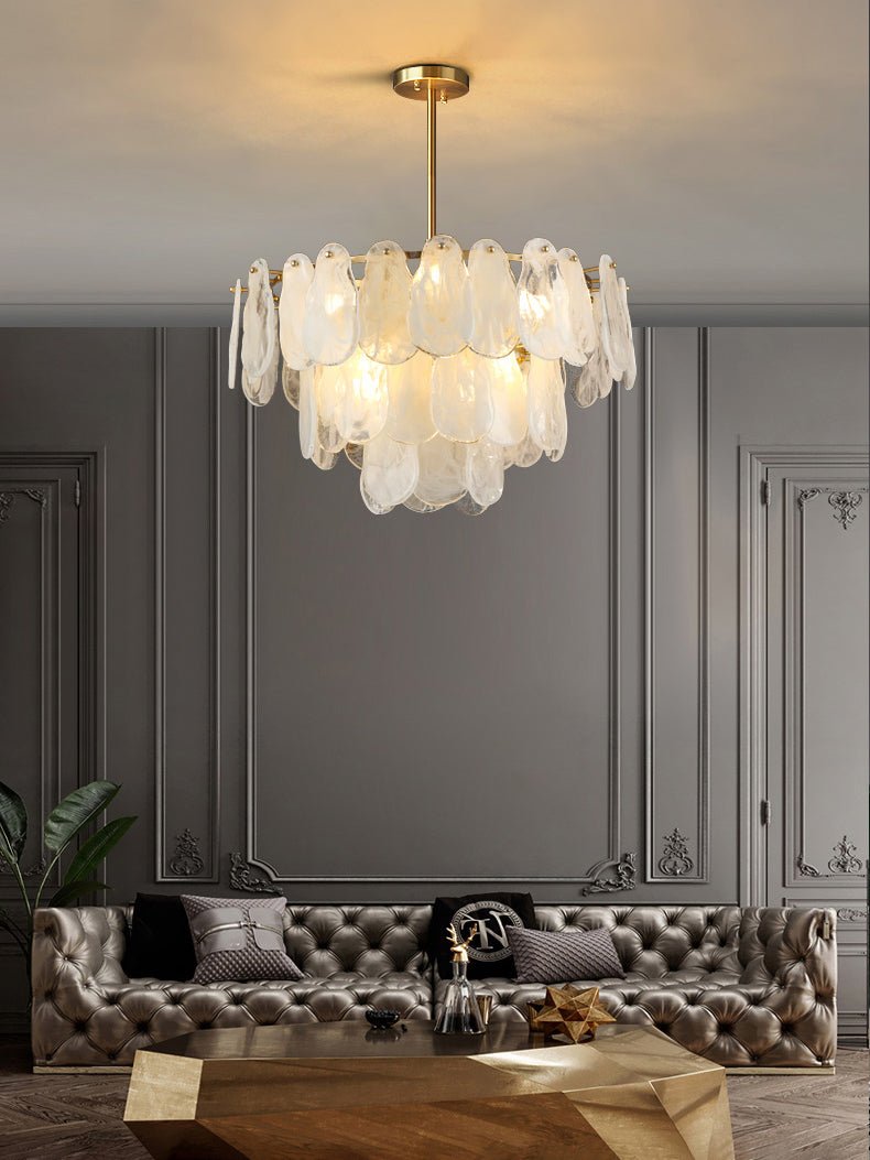 Modern Round Cloud Glass Chandelier with Adjustable Height & Soft Illu