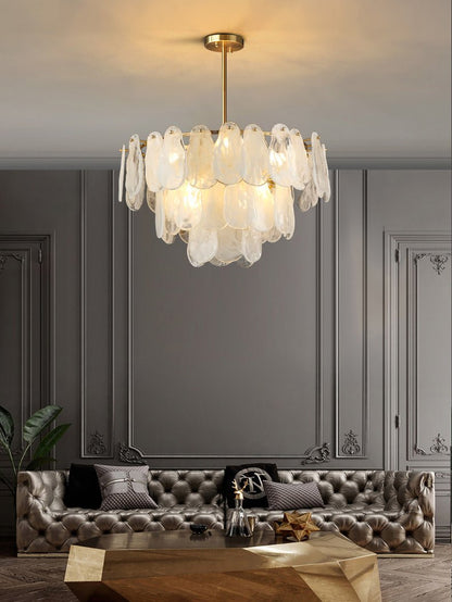 Modern Round Cloud Glass Chandelier with Adjustable Height & Soft Illu