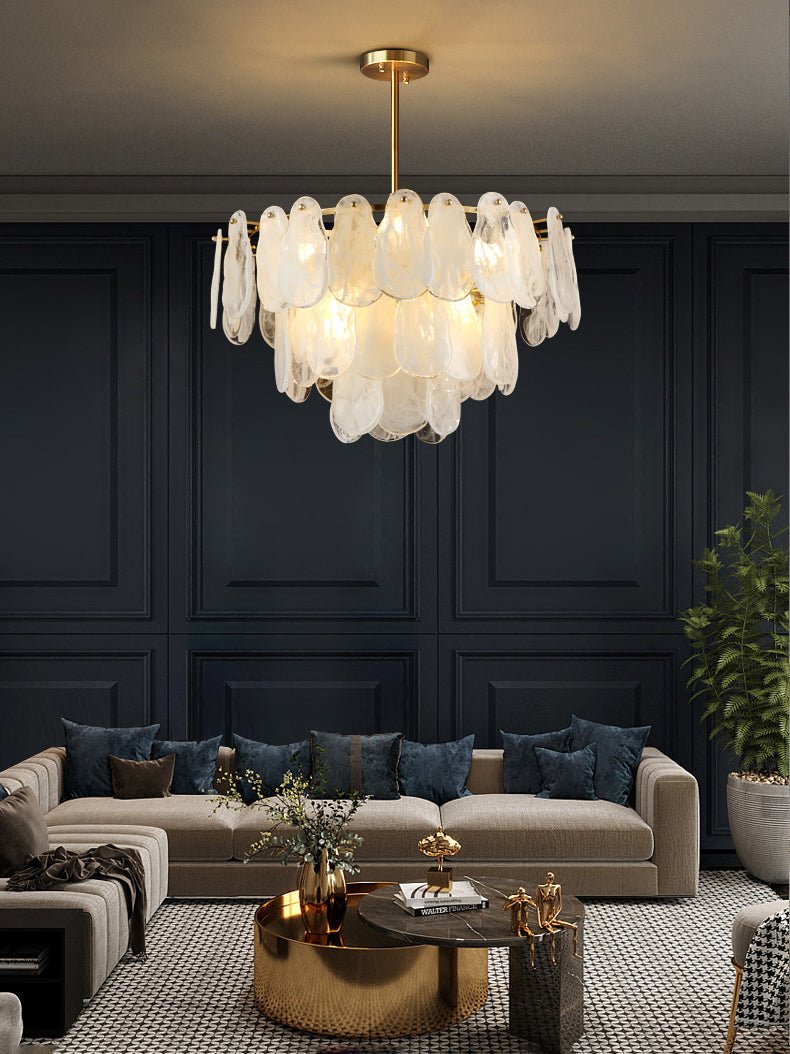 Modern Round Cloud Glass Chandelier with Adjustable Height & Soft Illu