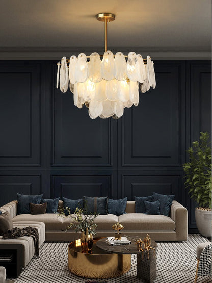 Modern Round Cloud Glass Chandelier with Adjustable Height & Soft Illu