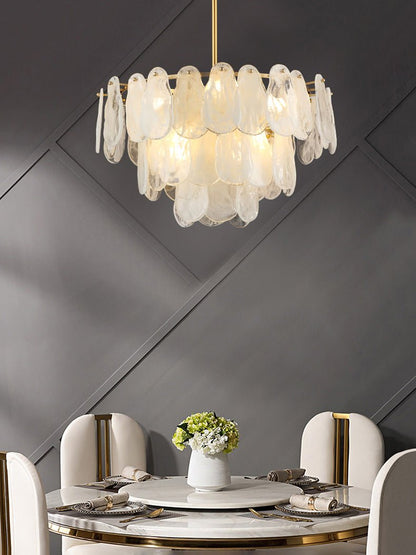 Modern Round Cloud Glass Chandelier with Adjustable Height & Soft Illu