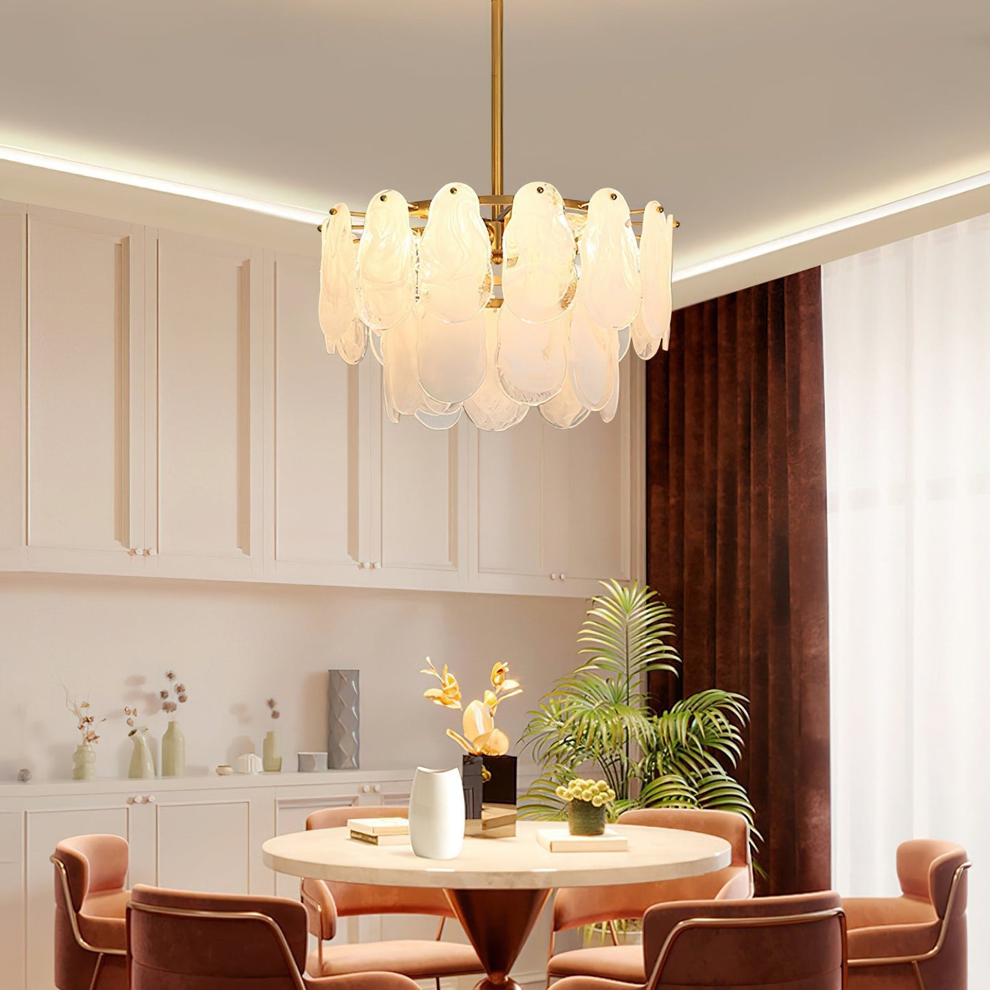 Modern Round Cloud Glass Chandelier with Adjustable Height & Soft Illu