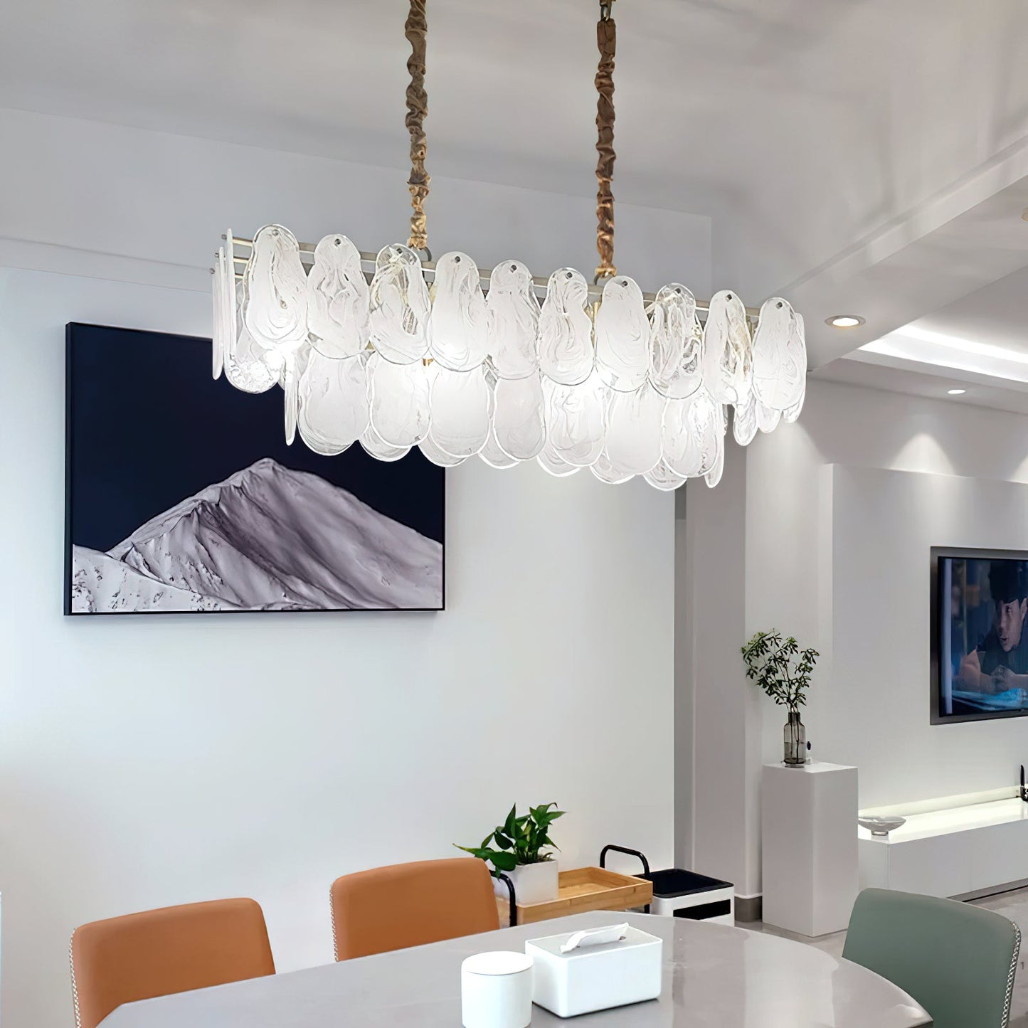 Modern Round Cloud Glass Chandelier with Adjustable Height & Soft Illu