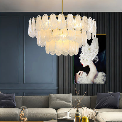 Modern Round Cloud Glass Chandelier with Adjustable Height & Soft Illu
