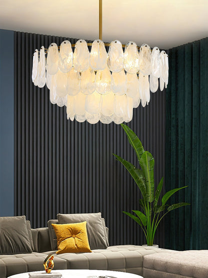Modern Round Cloud Glass Chandelier with Adjustable Height & Soft Illu