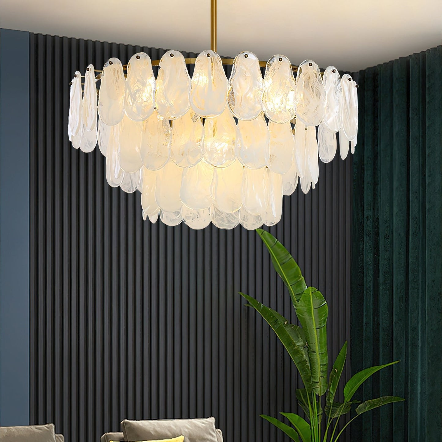 Modern Round Cloud Glass Chandelier with Adjustable Height & Soft Illu