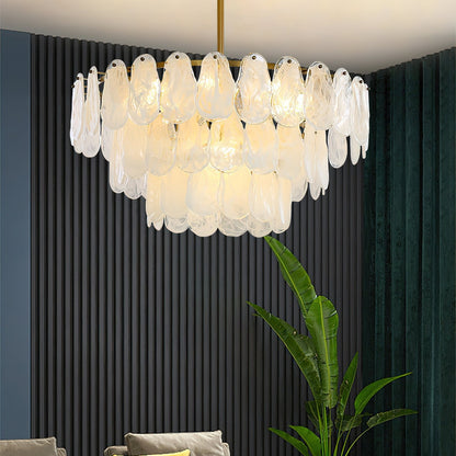Modern Round Cloud Glass Chandelier with Adjustable Height & Soft Illu