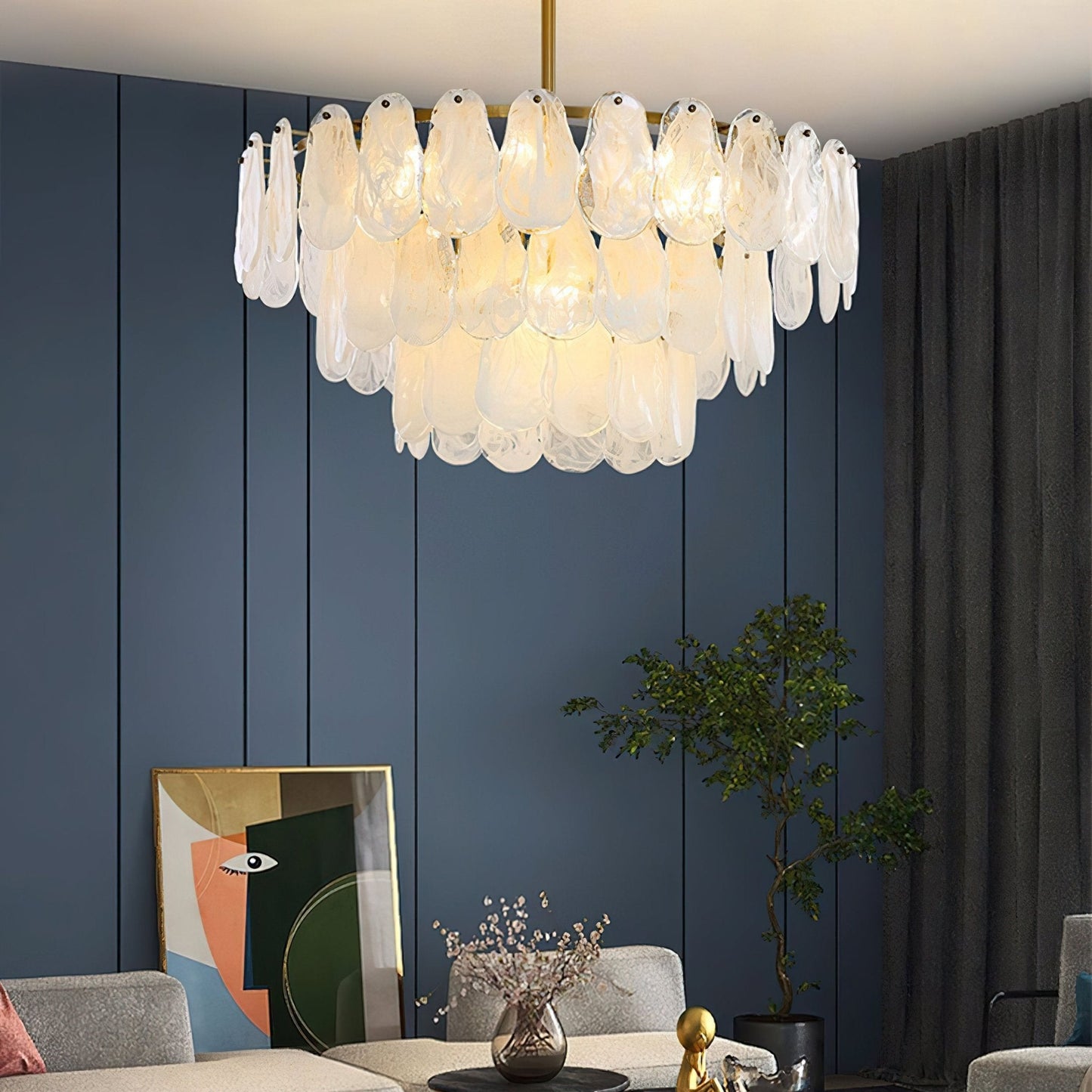 Modern Round Cloud Glass Chandelier with Adjustable Height & Soft Illu