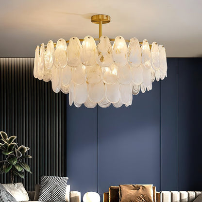 Modern Round Cloud Glass Chandelier with Adjustable Height & Soft Illu
