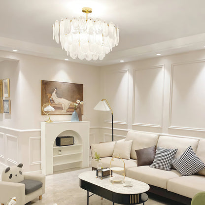 Modern Round Cloud Glass Chandelier with Adjustable Height & Soft Illu