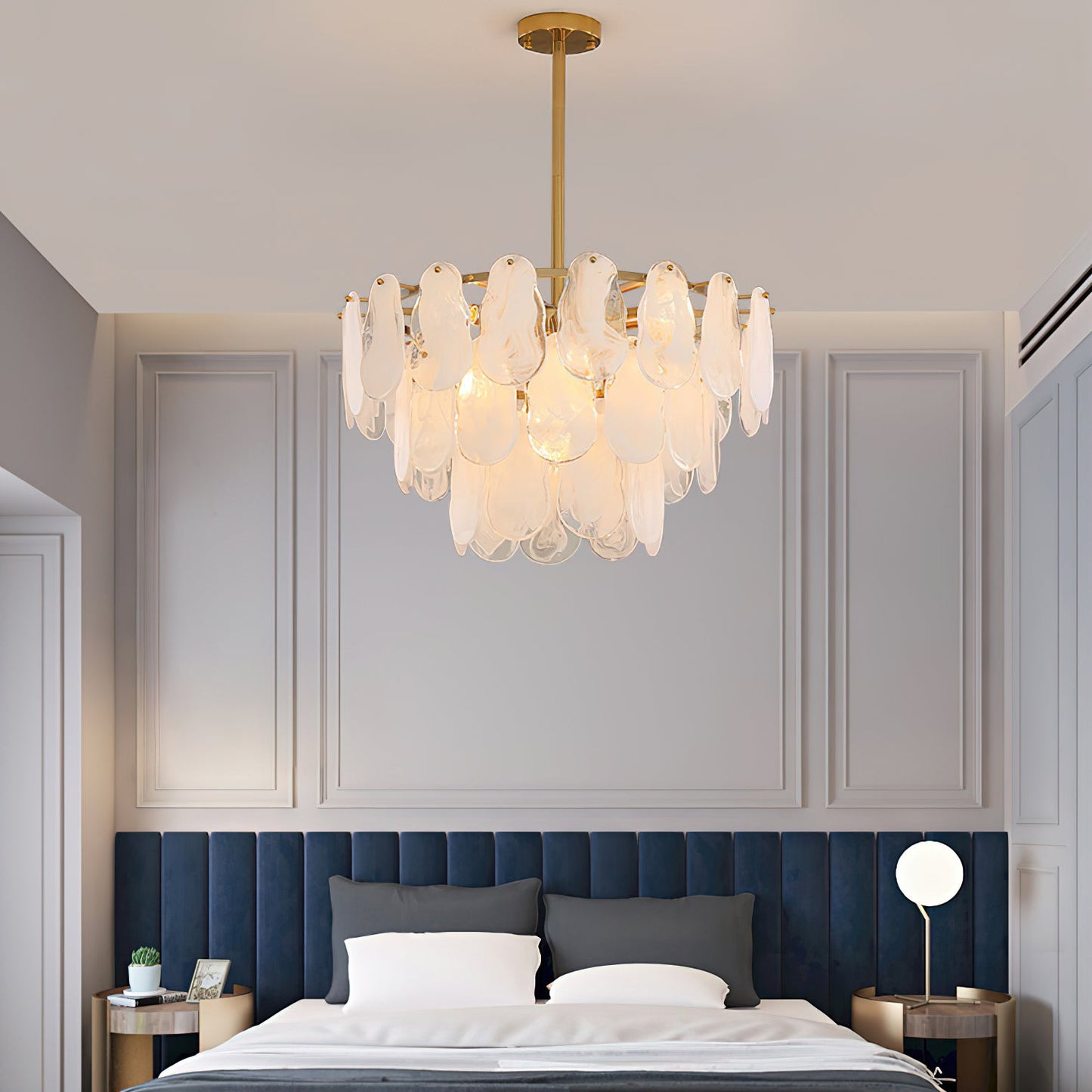 Modern Round Cloud Glass Chandelier with Adjustable Height & Soft Illu
