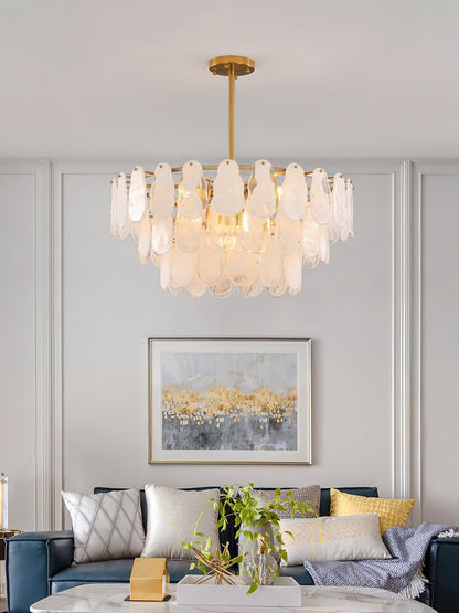 Modern Round Cloud Glass Chandelier with Adjustable Height & Soft Illu