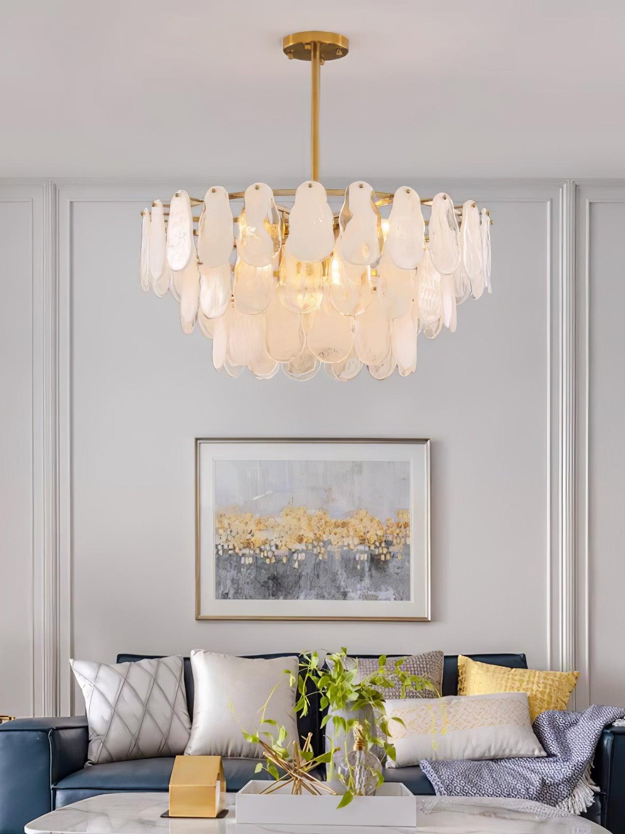 Modern Round Cloud Glass Chandelier with Adjustable Height & Soft Illu