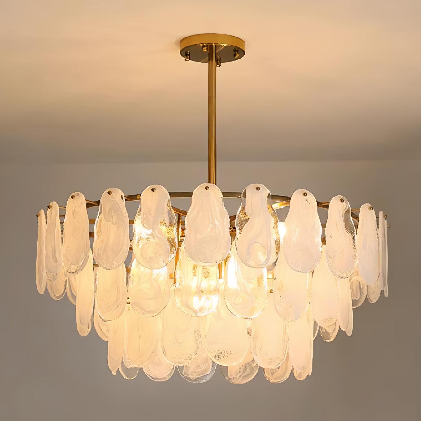 Modern Round Cloud Glass Chandelier with Adjustable Height & Soft Illu
